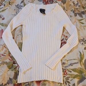 White Ribbed Long Sleeve Top